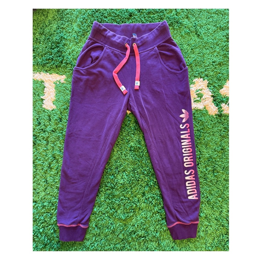 Adidas Originals Joggers Womens S Purple Excellent Logo Sweatpants Drawstring